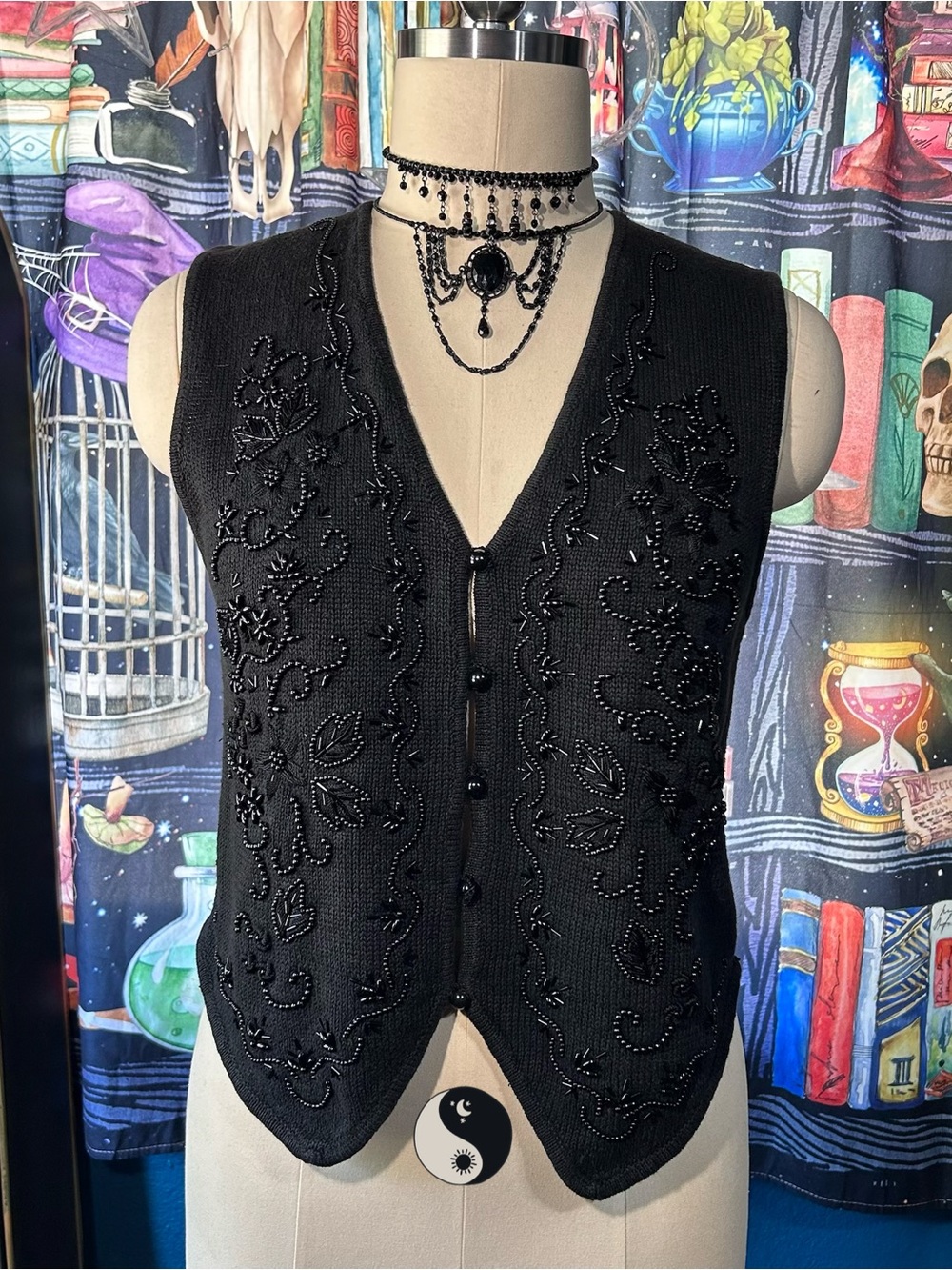 Retro Vintage 80s 90s GothWhimsy Orvis Black Embellished and Hand Beaded Vest
